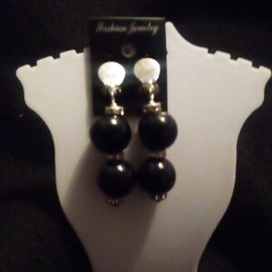 Elegant Black Beaded Clip On Earrings